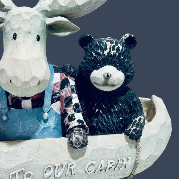Welcome To Our Cabin Bear, Moose, & Raccoon Forest Wildlife Statue Decor Display - Picture 4 of 12